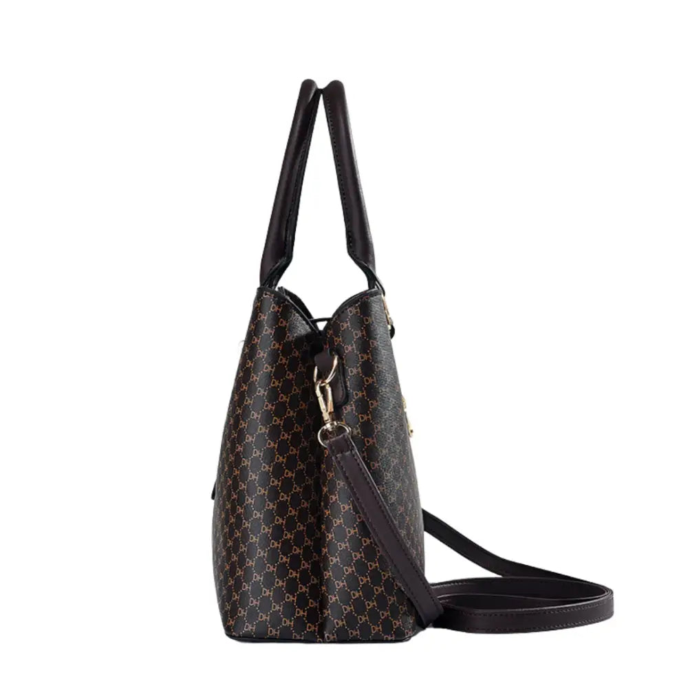 Sac à main classique en noir avec motif et bandoulière, style élégant et pratique