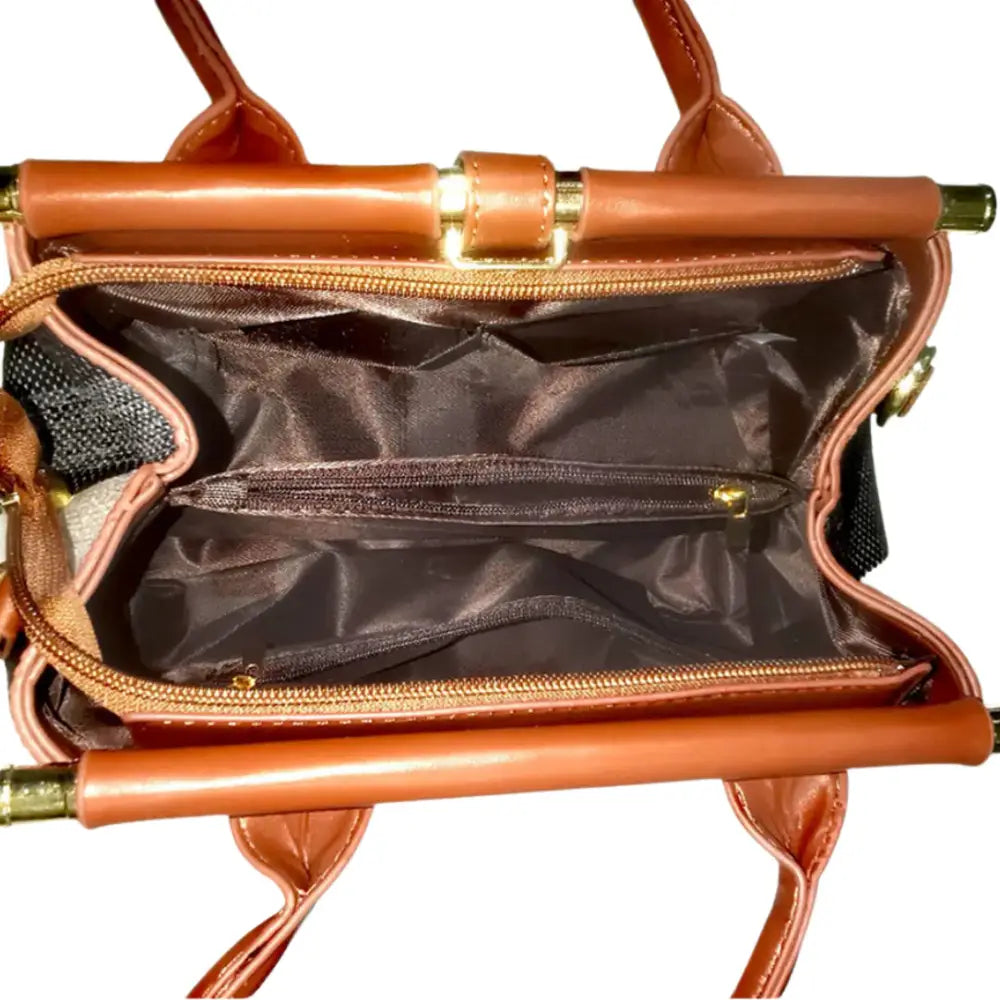 Sac à main coloré en cuir marron avec intérieur zippé, parfait pour votre style