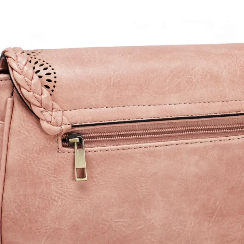 Sac à main cuir vintage rose avec tricotage tressé, élégant sac à main en cuir