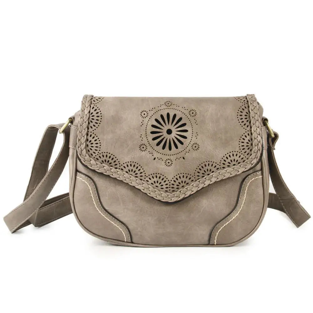 Sac à main cuir vintage taupe avec laser-cut détails, Main Cuir Vintage élégante