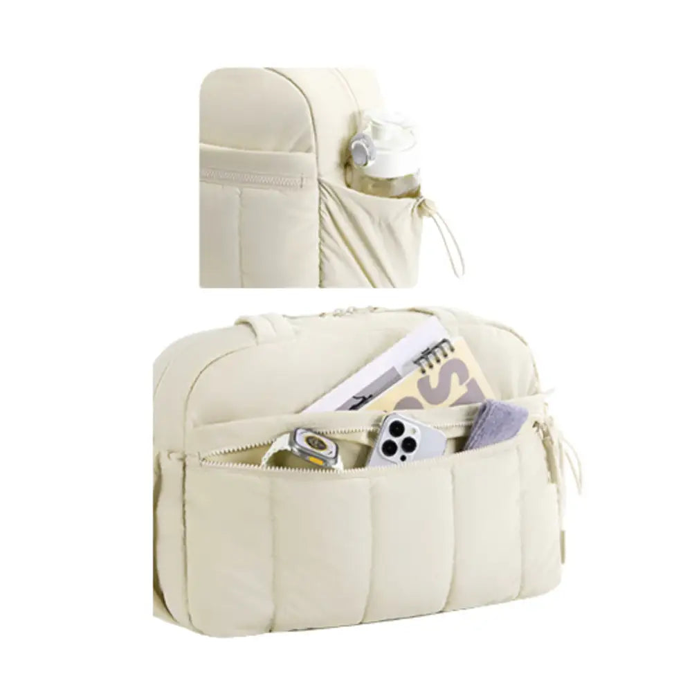 Sac à main d’école beige rembourré avec poches, idéal pour la vie quotidienne