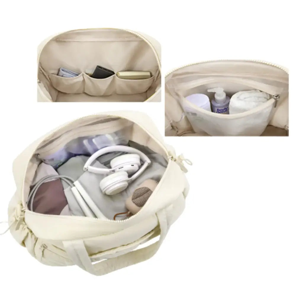 Sac à main d’école crème ouverte, parfait pour transporter vos essentiels