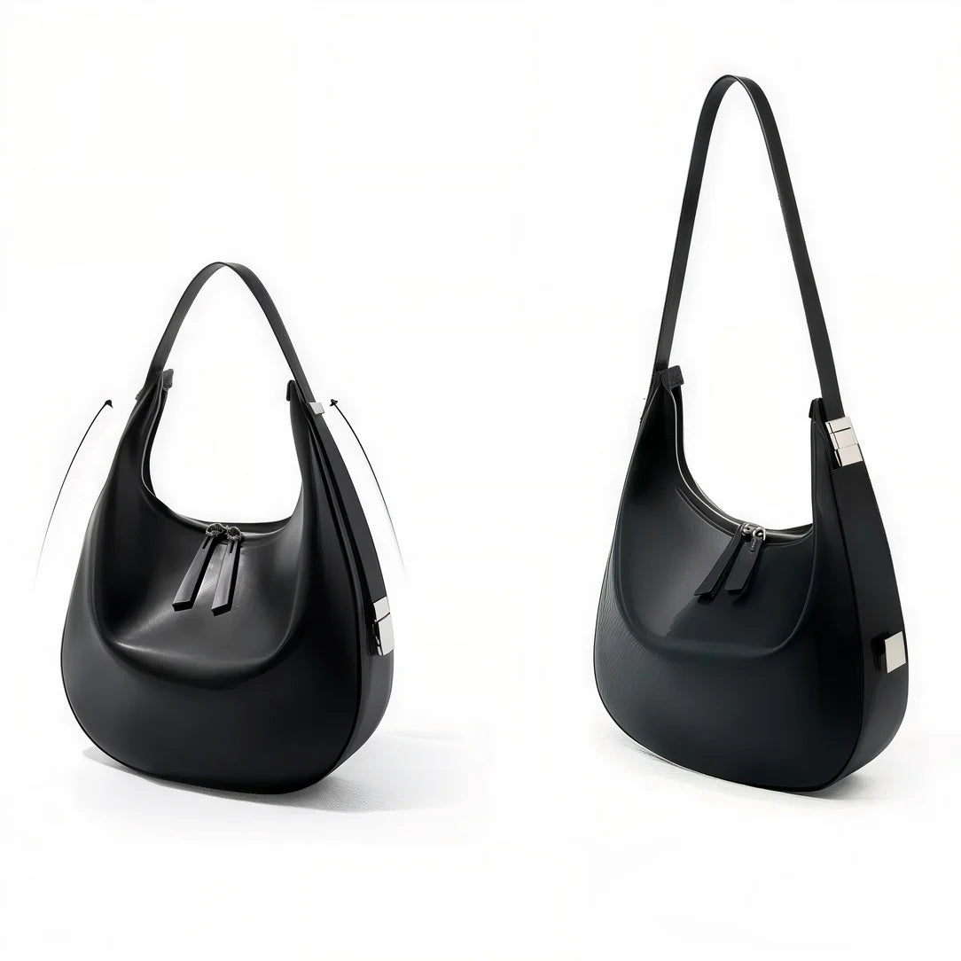 Deux sacs à main demi lune en cuir noir, style hobo pour Sac à Main Demi Lune Moonlight