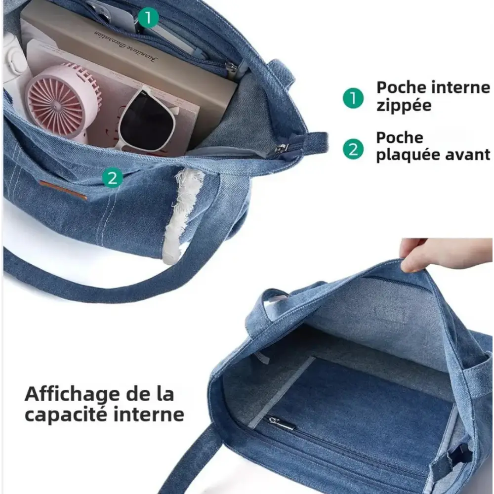 Sac à main en jean avec poches intérieures pour un style pratique et tendance