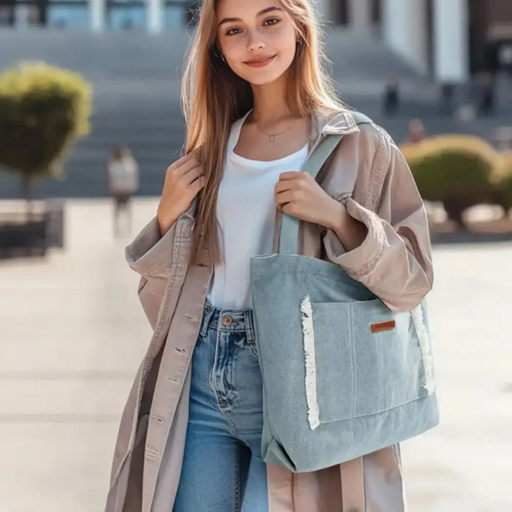 Sac à main en jean avec sac à main en toile bleu clair pour un style décontracté