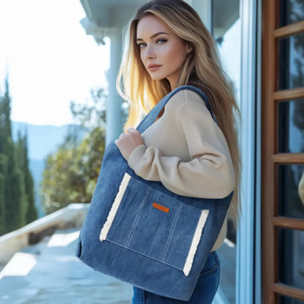 Sac à main en jean avec poche à franges, style décontracté et tendance