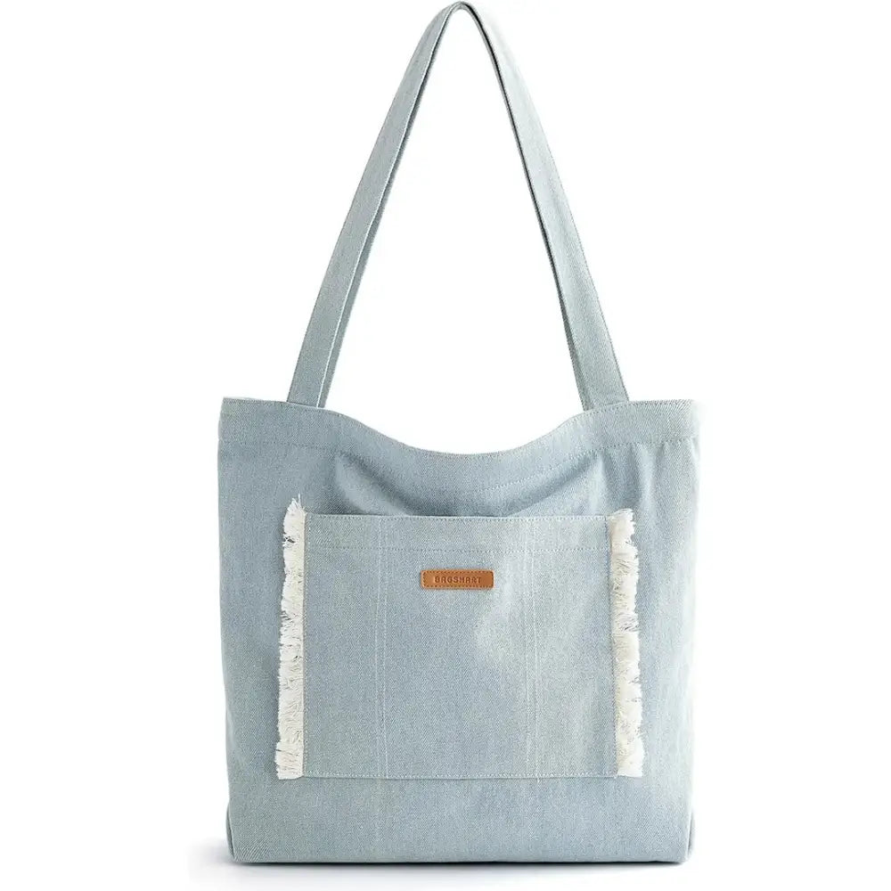 Sac à main en jean avec poche à franges, sac à main en toile bleu clair