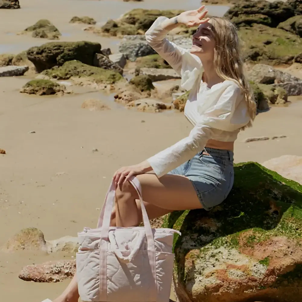 Sac à main en tissu matelassé gonflant, sac quilté rose pour femmes