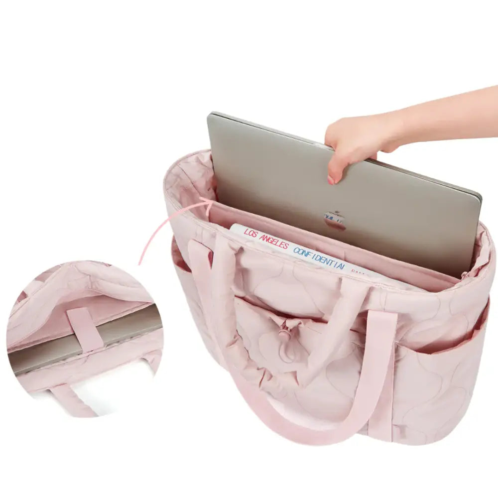 Sac à main en tissu matelassé gonflant pink avec ordinateur portable pour Bella