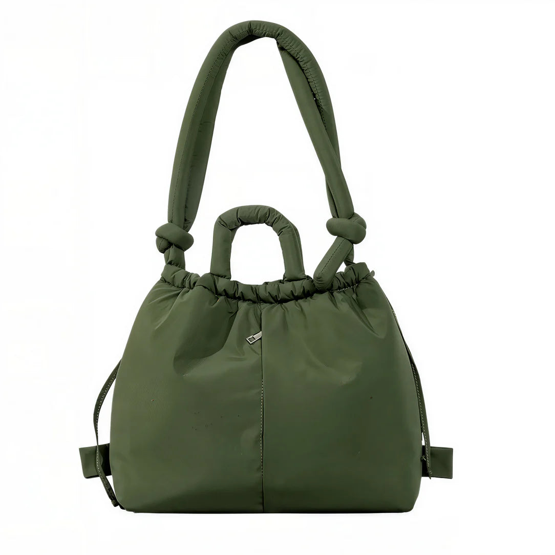 Sac à main et dos modulair en vert olive, sac à main puffy avec cordon de serrage