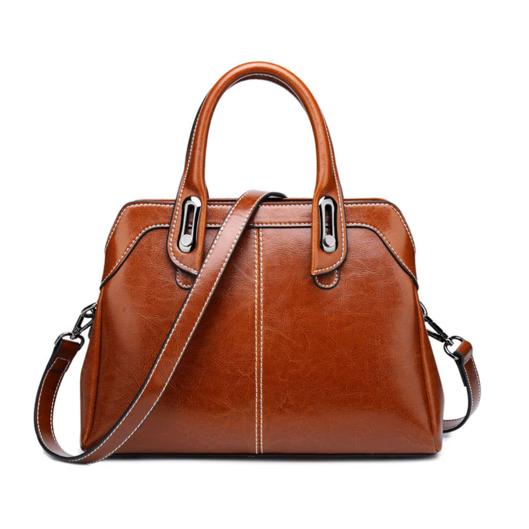 Sac à main femme en cuir premium Elénor avec bandoulière brun leather
