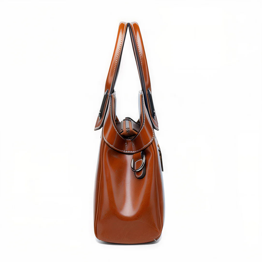 Sac à main femme en cuir premium Elénor avec sac synthétique brillant brun