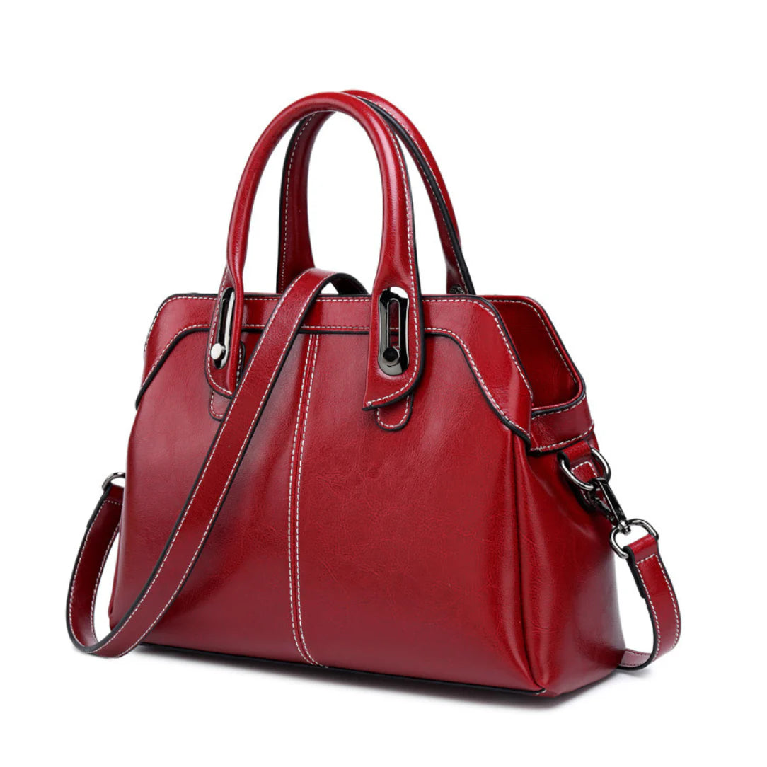 Sac à main femme en cuir premium Elénor, red leather handbag with handles and shoulder strap