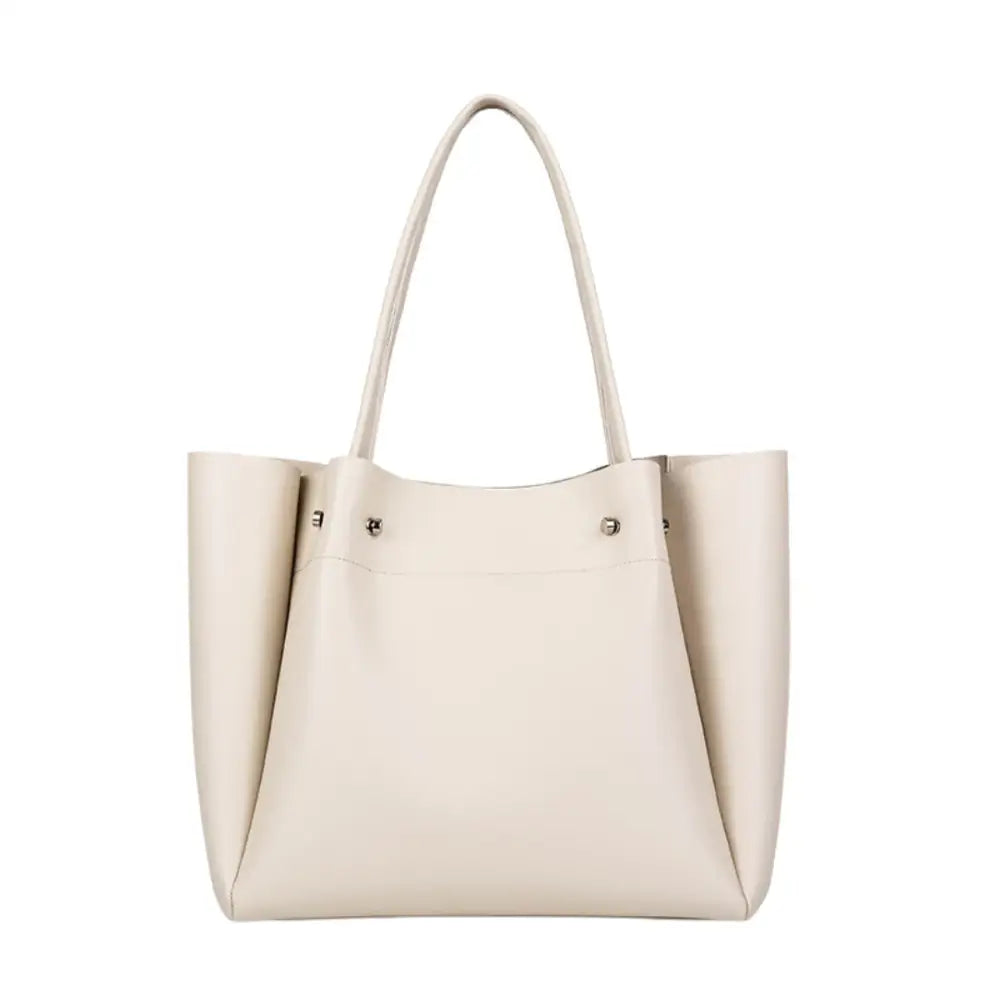 Sac à main en cuir souple Milo, tote en cuir beige pour main fourre élégante