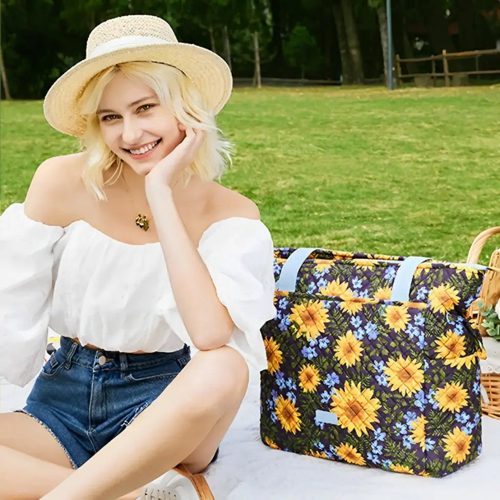 Sac à main matelassé en tissu fleur de tournesol avec motif floral couleur florale