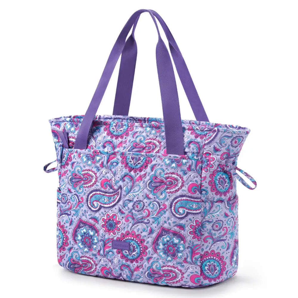 Sac à main matelassé couleur florale avec motif cachemire et poignées violettes