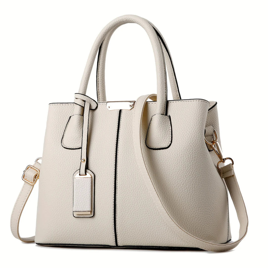 Alt text pour un sac à main minimaliste en effet cuir ivoire Oxanne