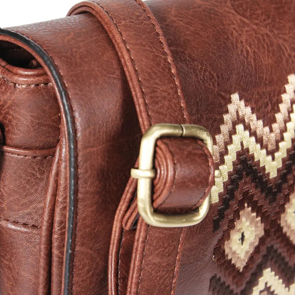 Sac à main à motif en imitation cuir marron avec broderie élégante
