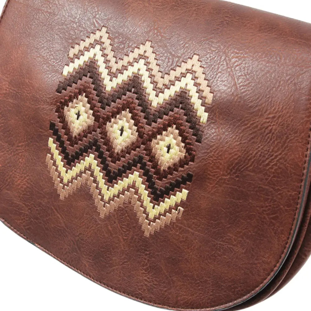 Sac à main à motif en faux cuir marron avec broderie élégante pour femme