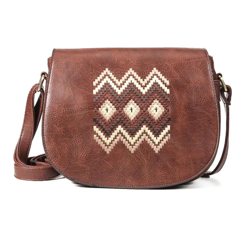 Sac à main à motif avec sac à dos en faux cuir marron brodé pour un style unique