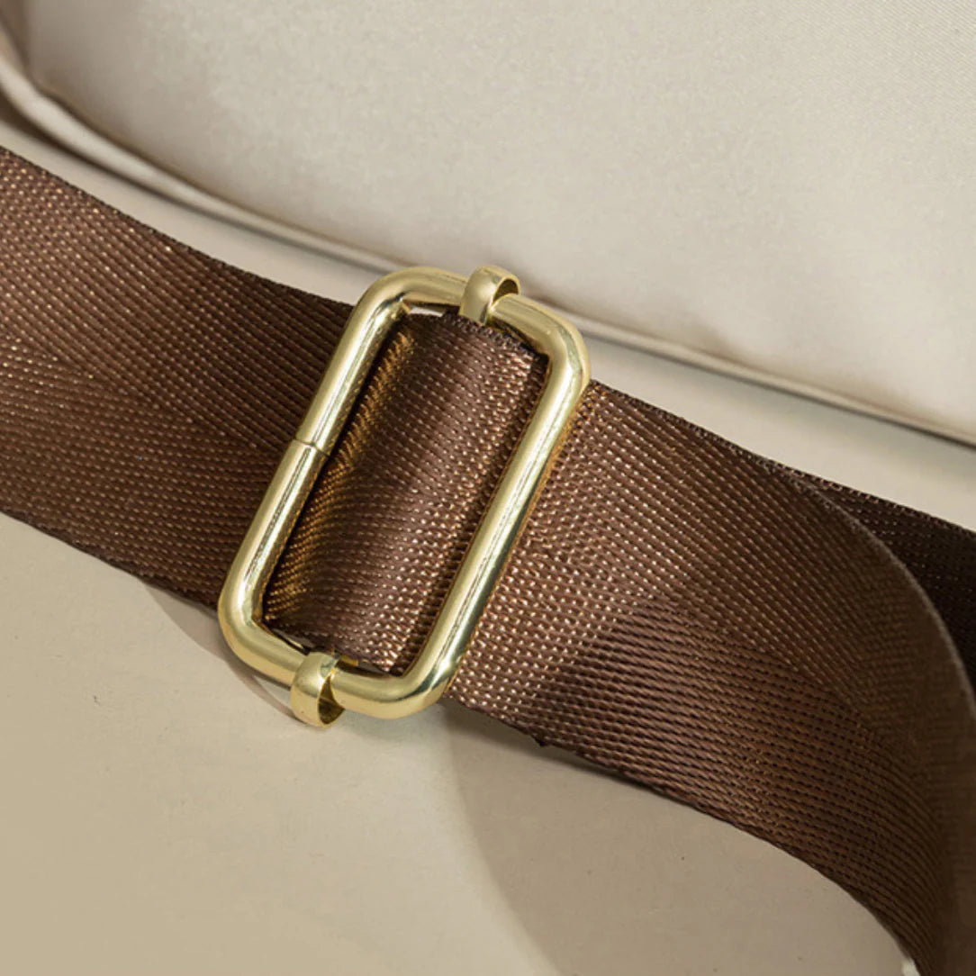 Sac à main ordinateur élégant femme avec finitions cuir et sangle en nylon marron