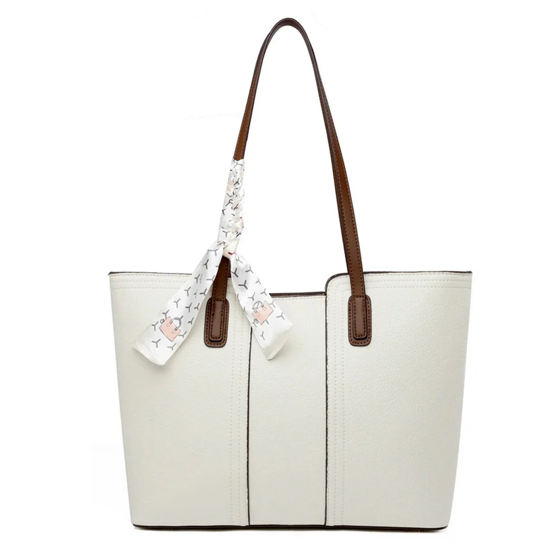 Sac à main porté épaule Mereen en cuir texturé avec tote blanc et poignées marron