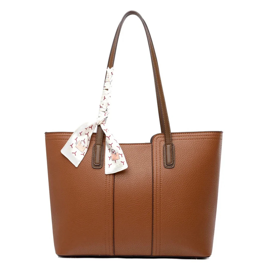 Sac à main porté épaule en cuir texturé avec foulard, style élégant et pratique