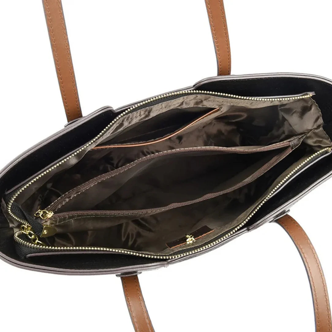 Sac à main porté épaule en cuir texturé marron et noir - Mereen