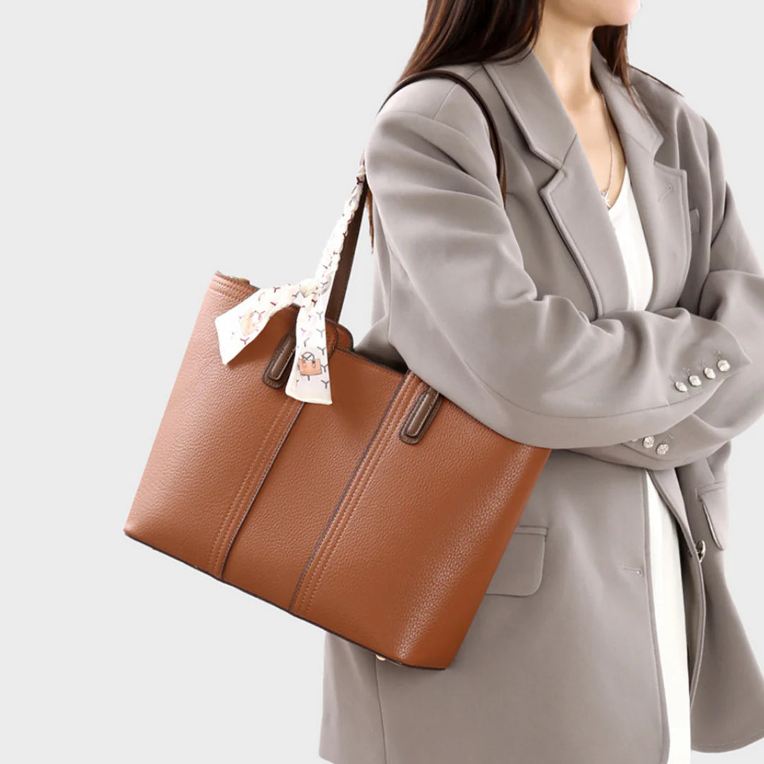 Sac à main porté épaule en cuir texturé marron, sac à main Mereen