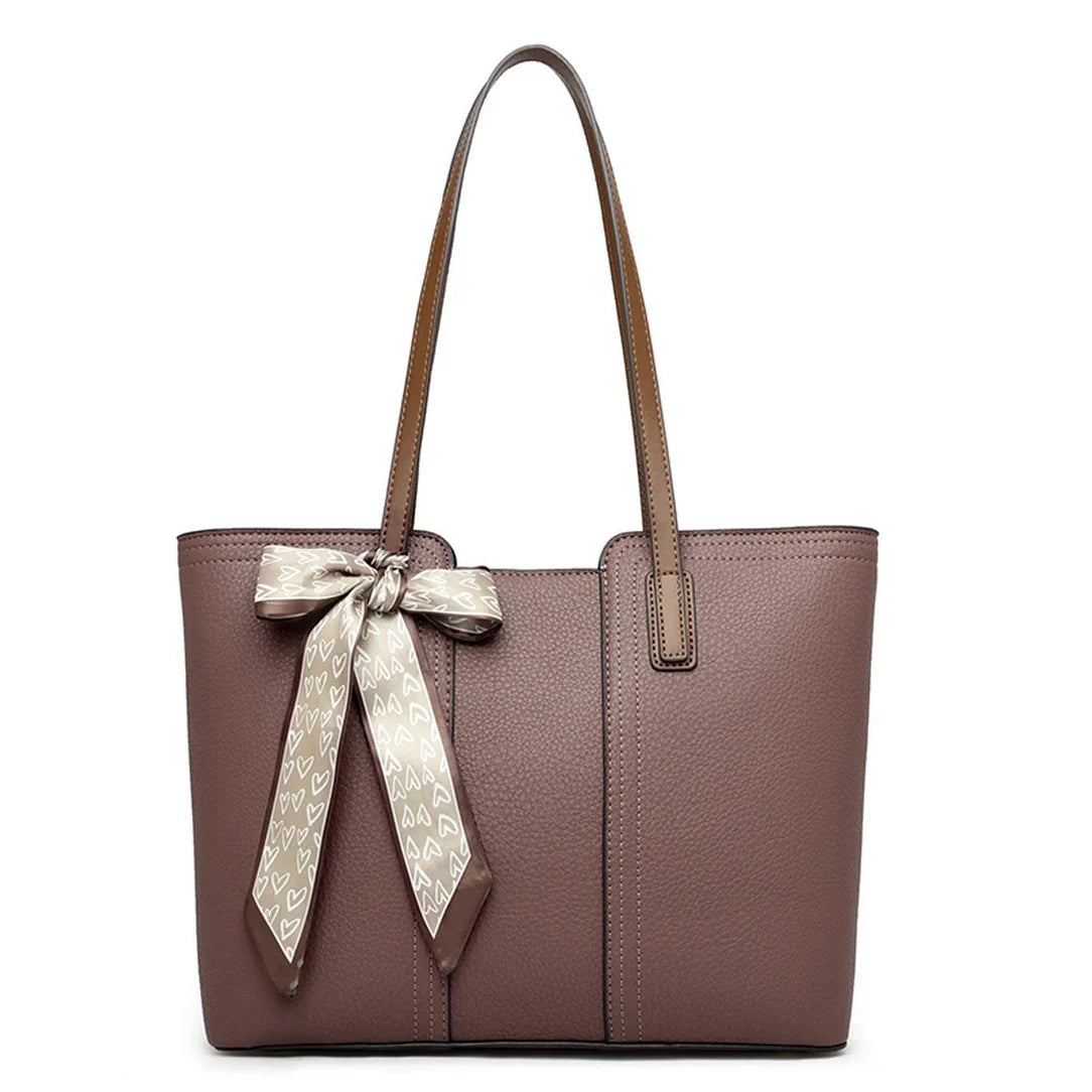Sac à main porté épaule en cuir texturé mauve avec ruban, Sac à Main Mereen