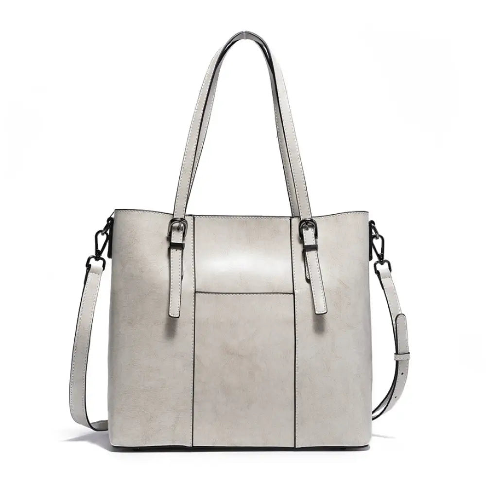Sac à main porté épaule en cuir gris, parfait pour bureau et sorties