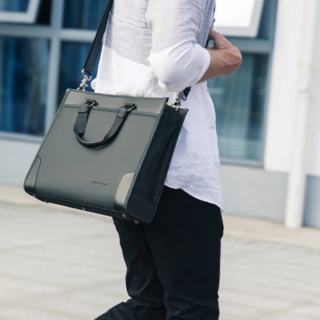 Sac à main pour homme Bresen en cuir gris avec bandoulière, style élégant