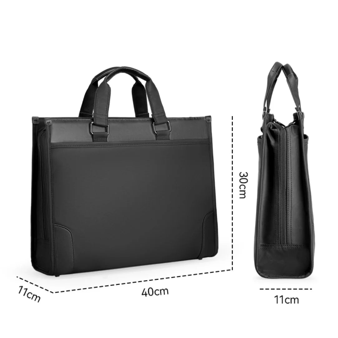 Sac à main pour homme Bresen en cuir noir avec dimensions précises