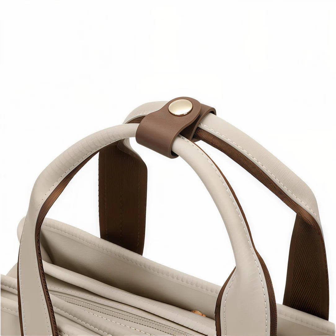 Détail de la poignée du sac à main tendance Beige Mirel, accessoire chic et pratique