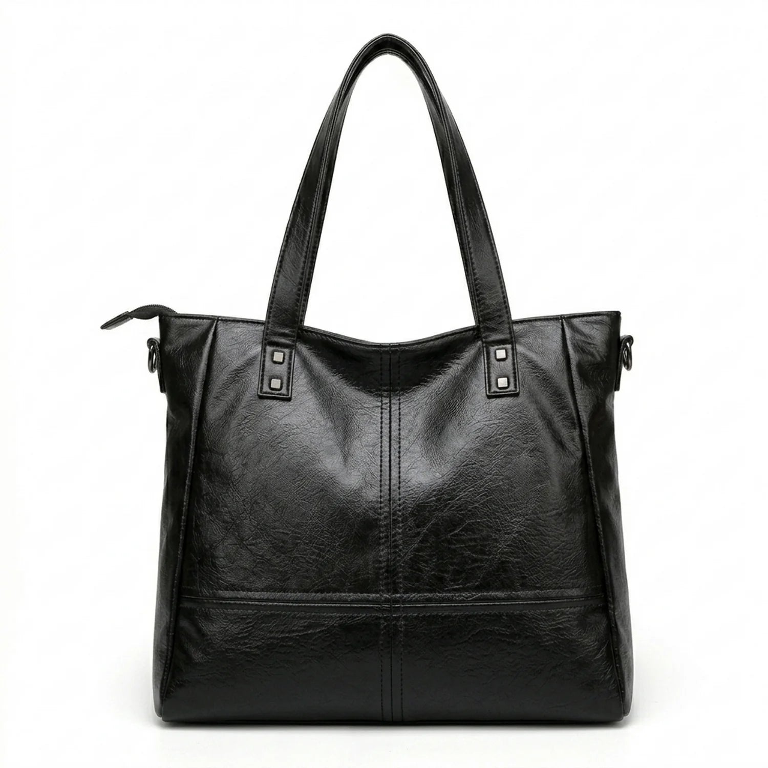 Sac à main en cuir verni noir modèle spacieux avec design structuré et anses solides cours montaigne