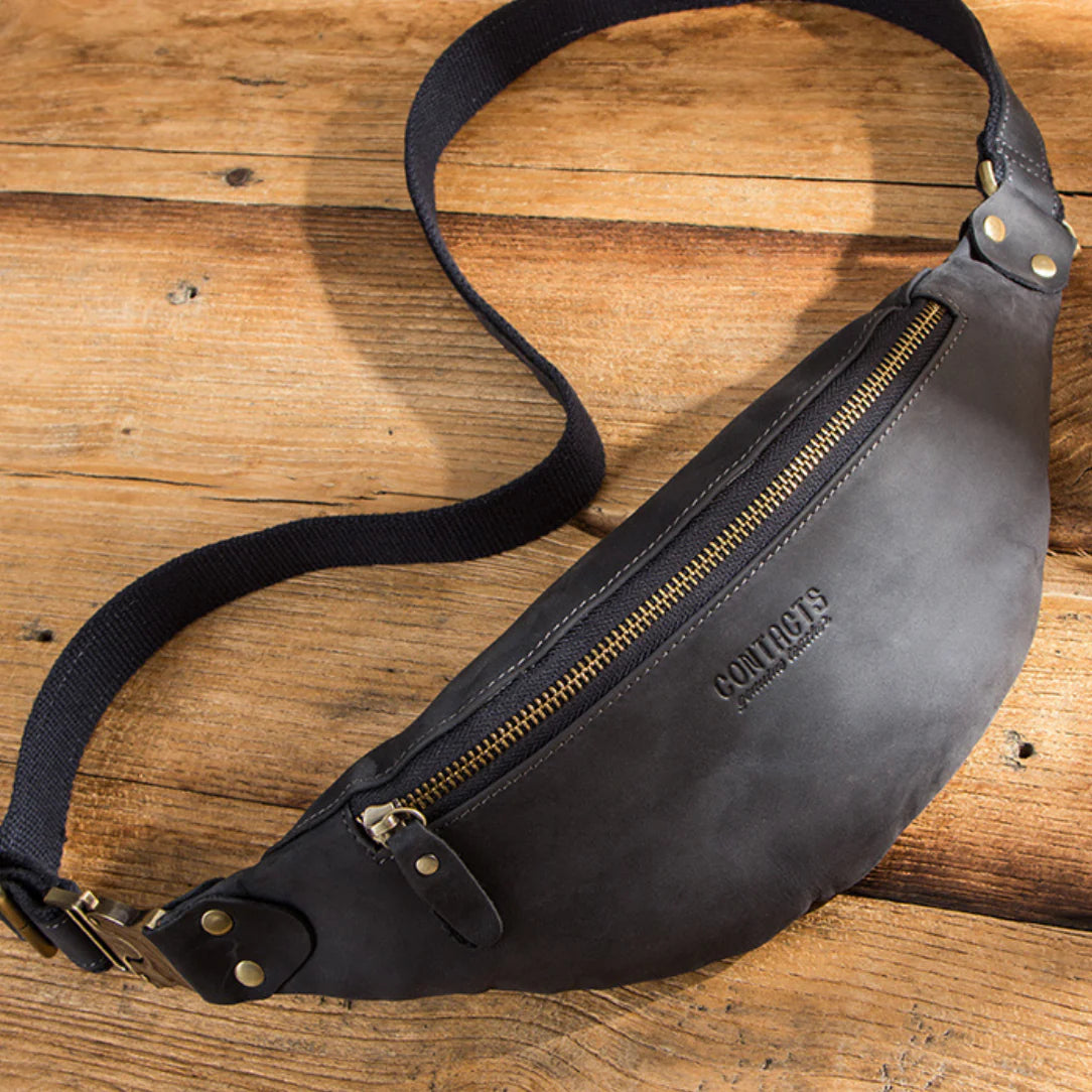 Sac banane cuir homme luxe avec sangle ajustable, élégant sac banane cuir homme