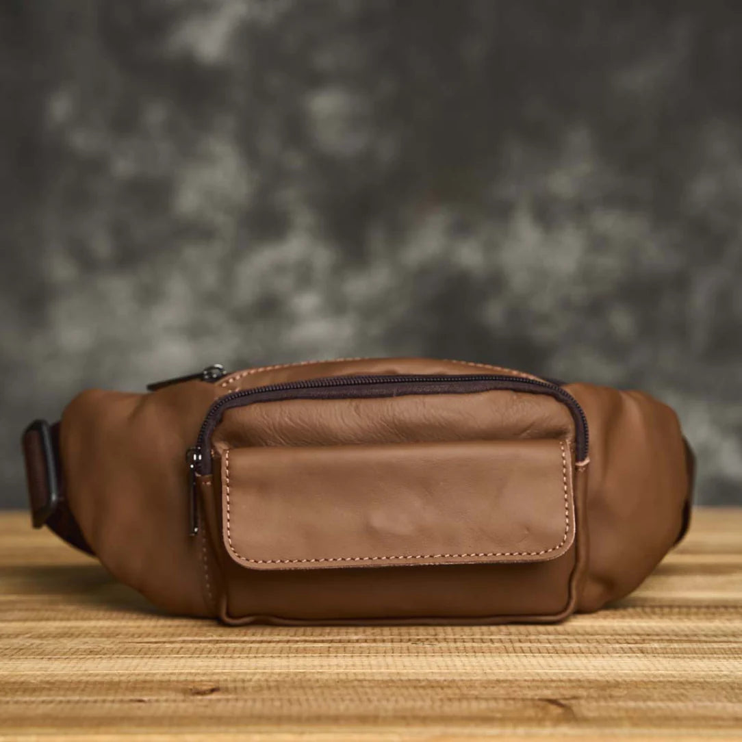 Sac banane cuir pour homme - Brown leather fanny pack, style et praticité assurés