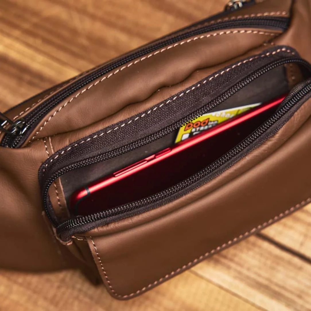 Sac banane cuir pour homme Gus, sac banane ou banane cuir élégante en marron