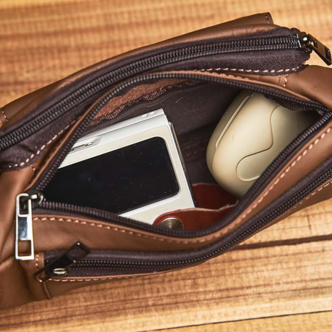 Sac banane cuir pour homme Gus, sac banane en cuir brun élégant et pratique