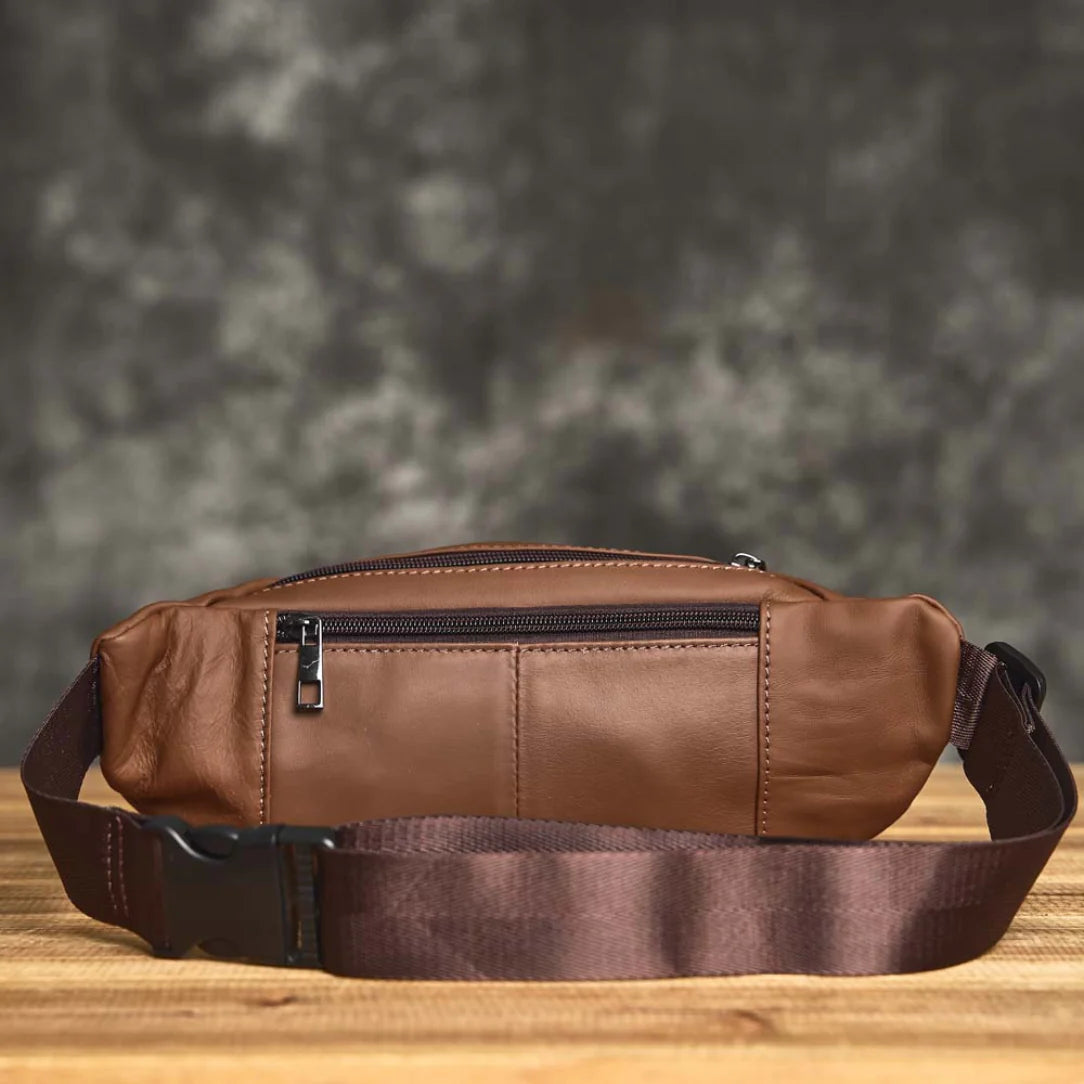 Sac banane cuir pour homme - Brown leather fanny pack, élégant et pratique