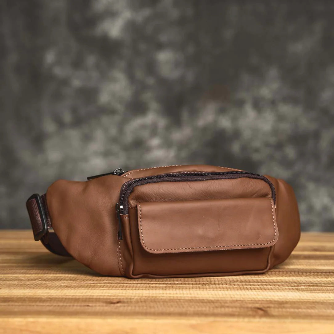 Sac banane cuir pour homme - Brown leather fanny pack, style et praticité