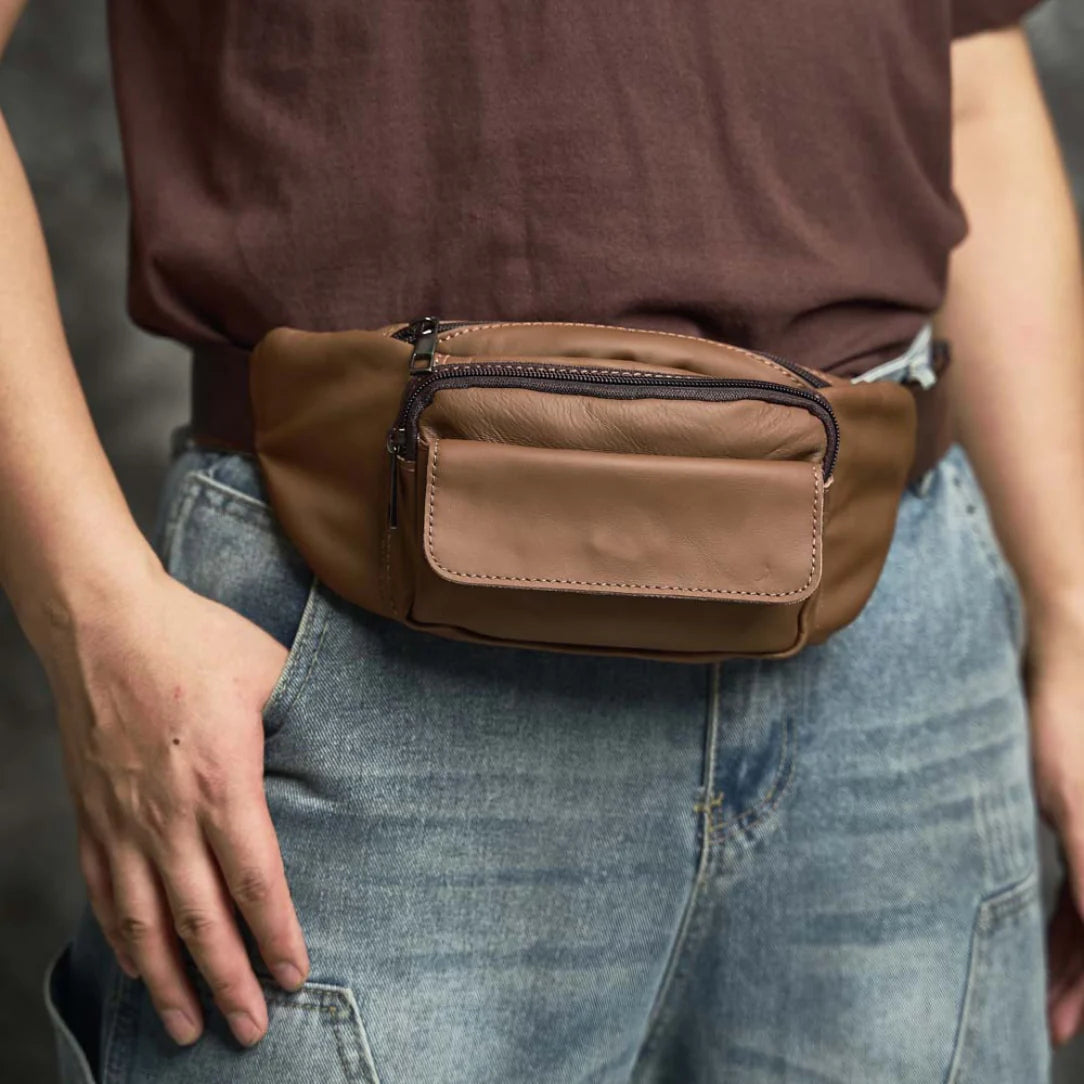 Sac banane cuir pour homme Gus, maroquinerie brown leather fanny pack élégante