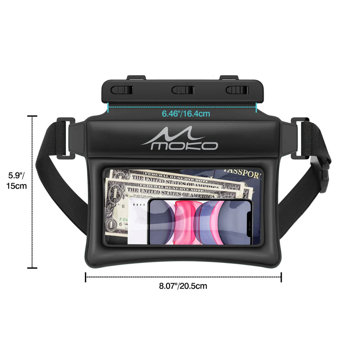 Sac banane waterproof IPX8 avec poche transparente pour téléphone et objets