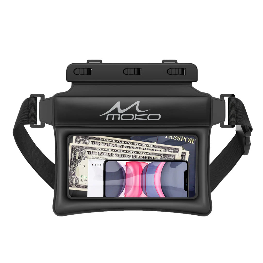 Sac banane waterproof noir avec protection IPX8 pour téléphone et objets personnels