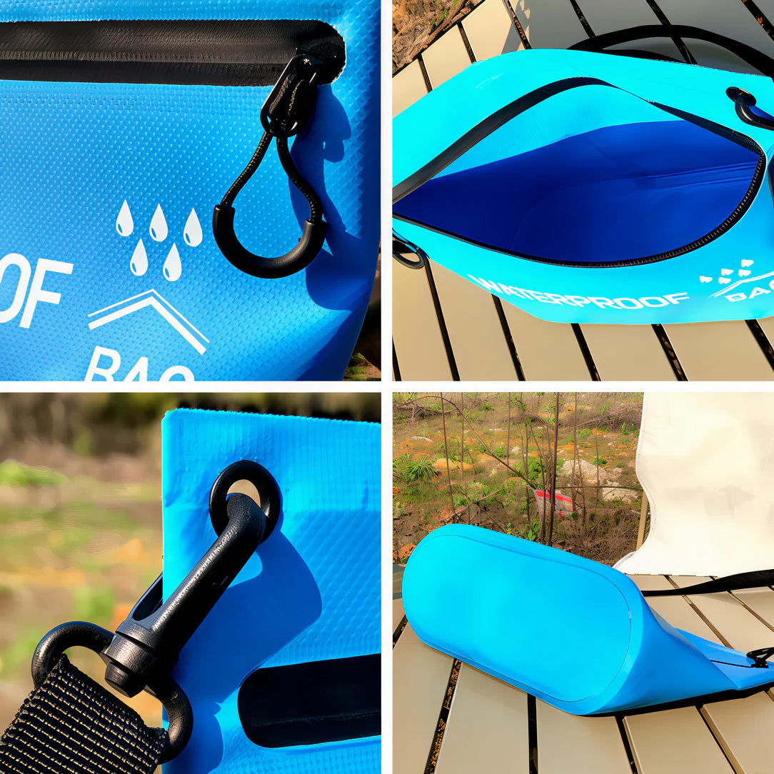 Sac banane waterproof bleu, idéal pour voyager ou sport, durable et résistante à l’eau