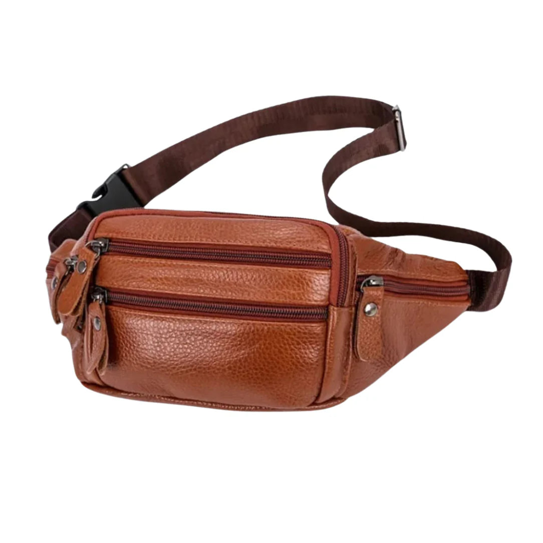 Sac banane XL cuir en brun, sac banane élégant en cuir Titan