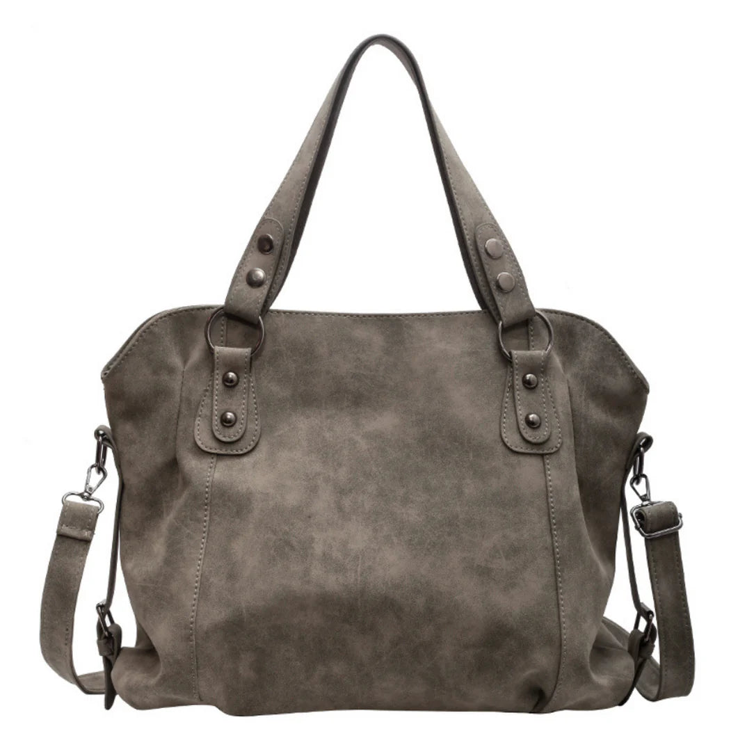 Sac bandoulière de cours Myndra en similicuir souple gris faux suede