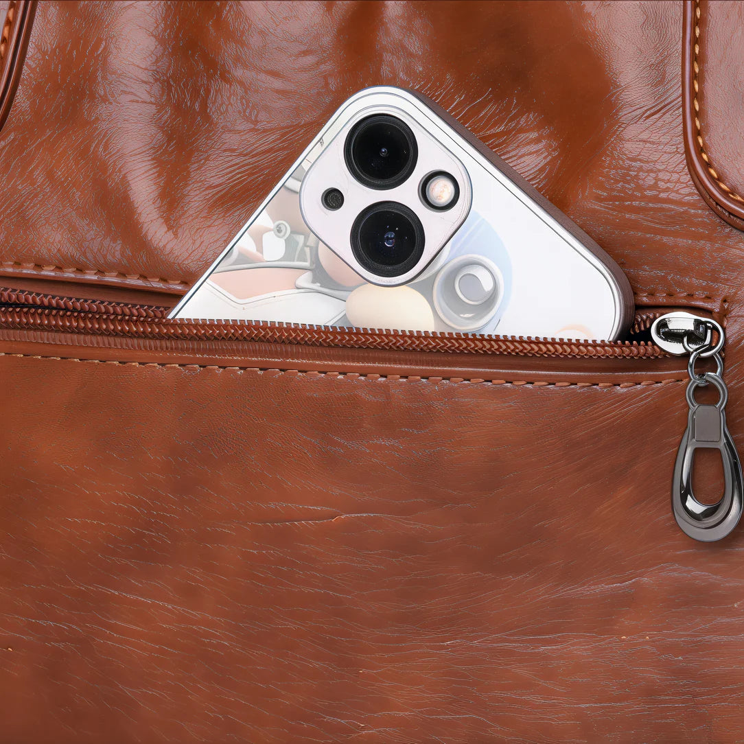 Sac cabas en cuir souple Varenzo avec port main et téléphone dans la poche