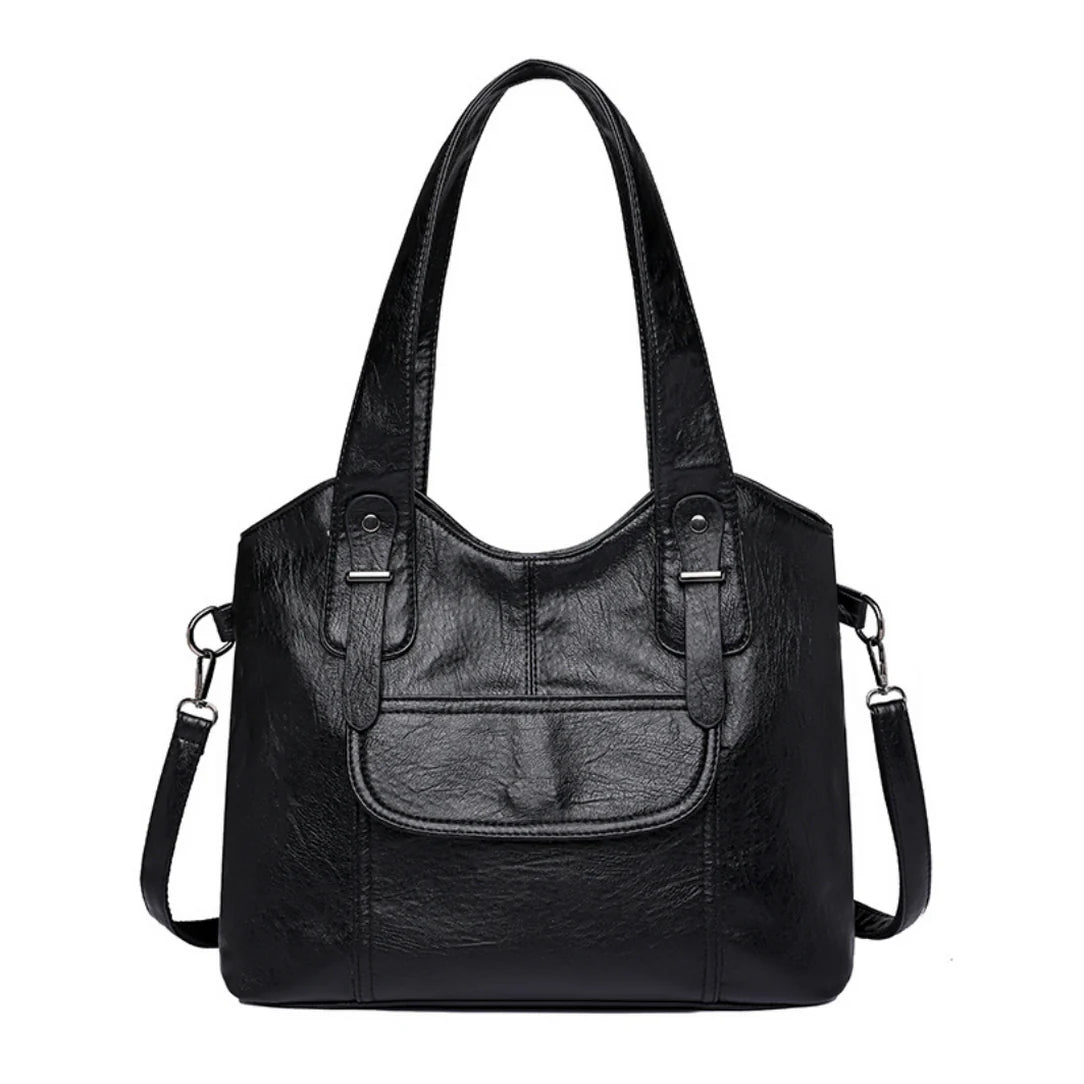Sac cabas en cuir souple avec port main, élégante sac à shoulder en cuir noir