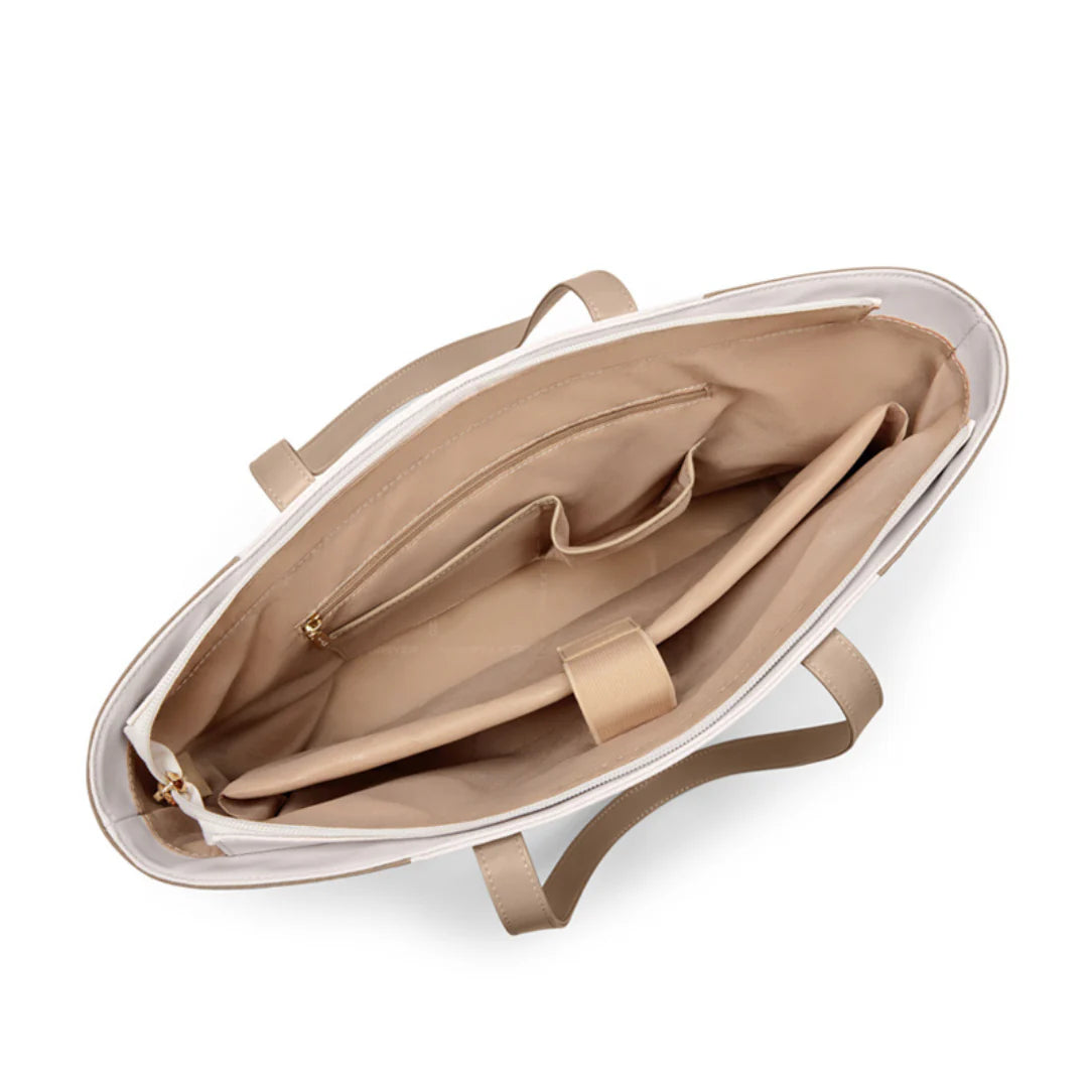 Sac cabas femme ordinateur blanc et tan, élégant cabas femme pour ordinateur